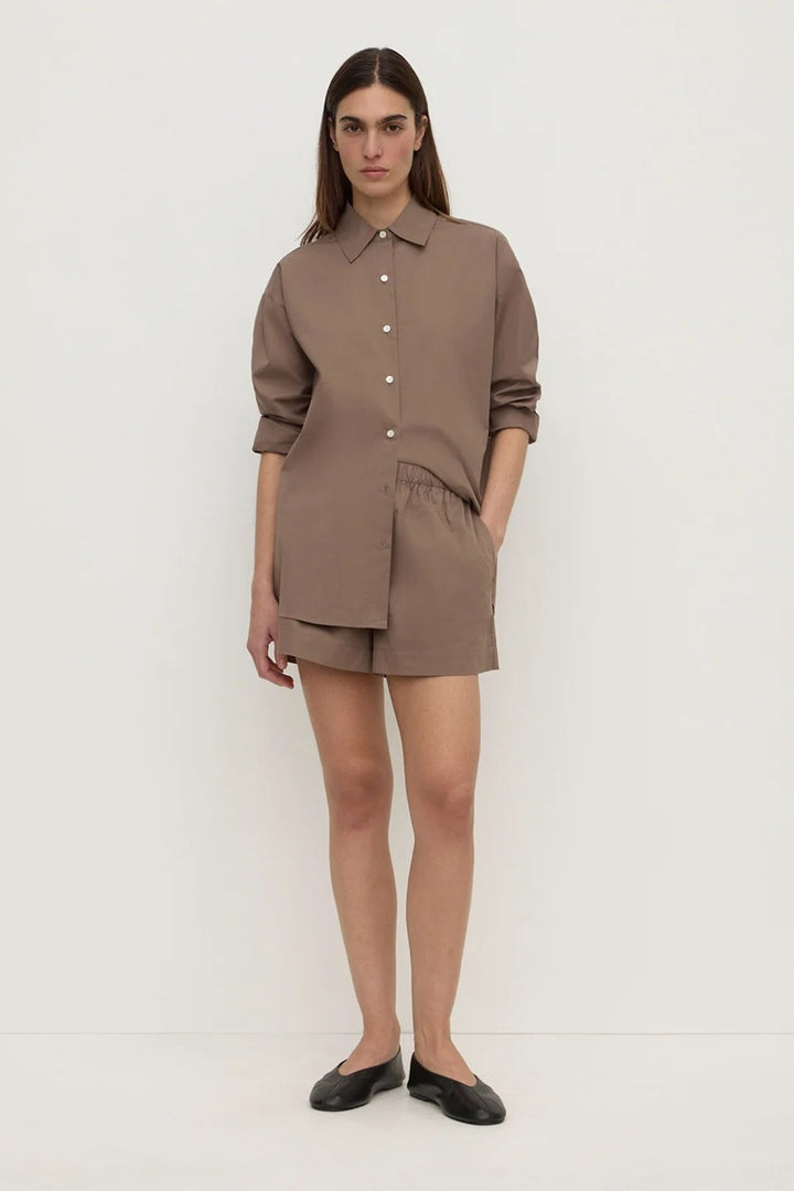 Micha Poplin Long Sleeve Shirt | Dark Sand