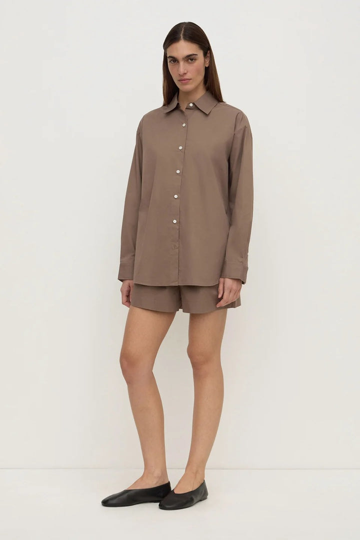 Micha Poplin Long Sleeve Shirt | Dark Sand
