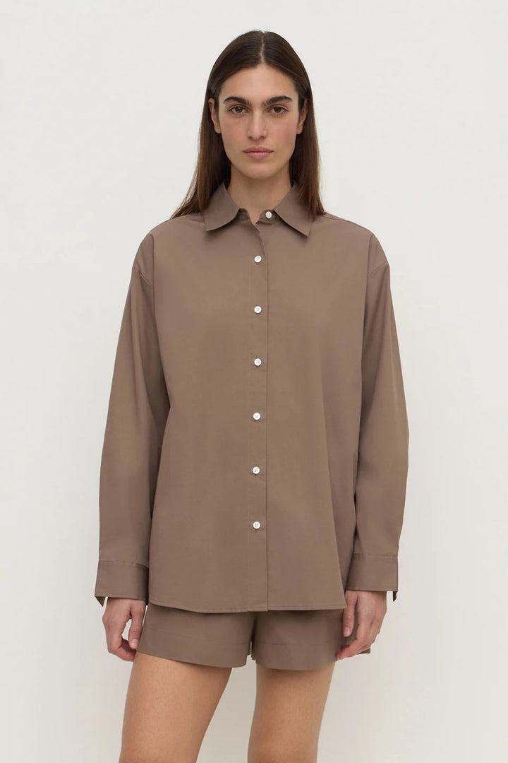 Micha Poplin Long Sleeve Shirt | Dark Sand
