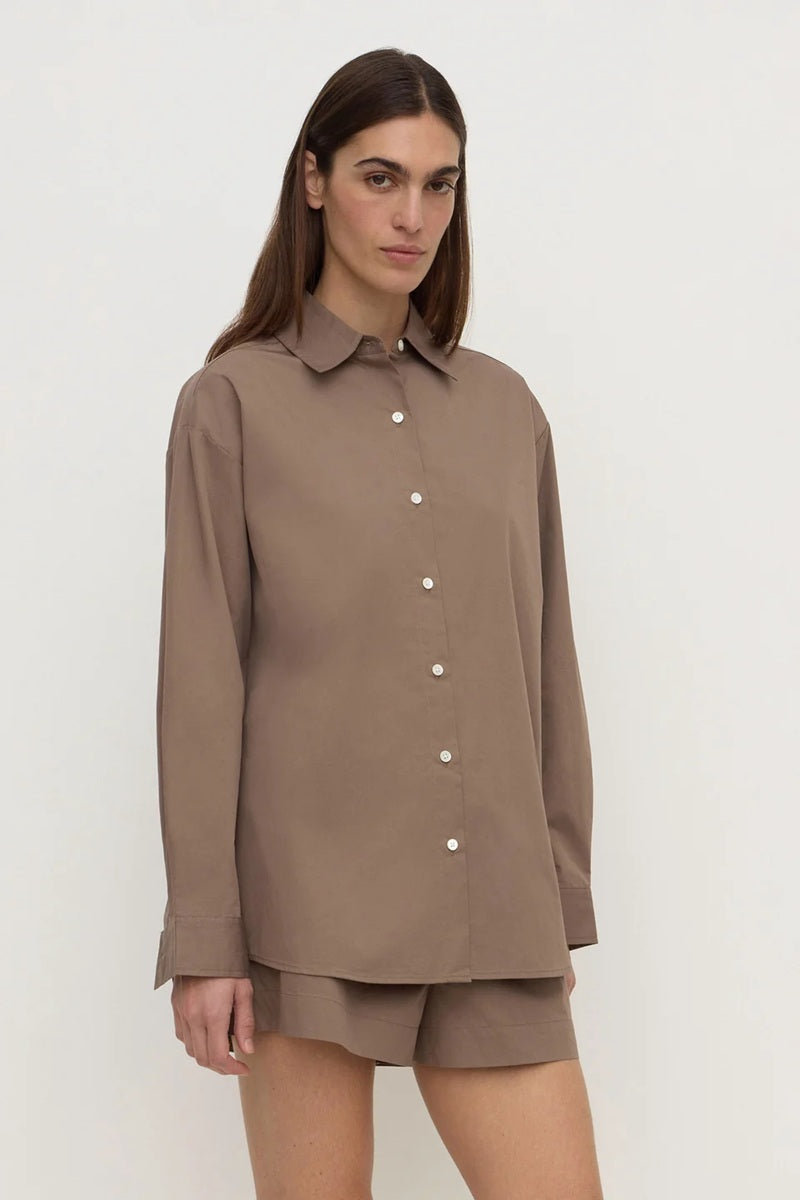 Micha Poplin Long Sleeve Shirt | Dark Sand