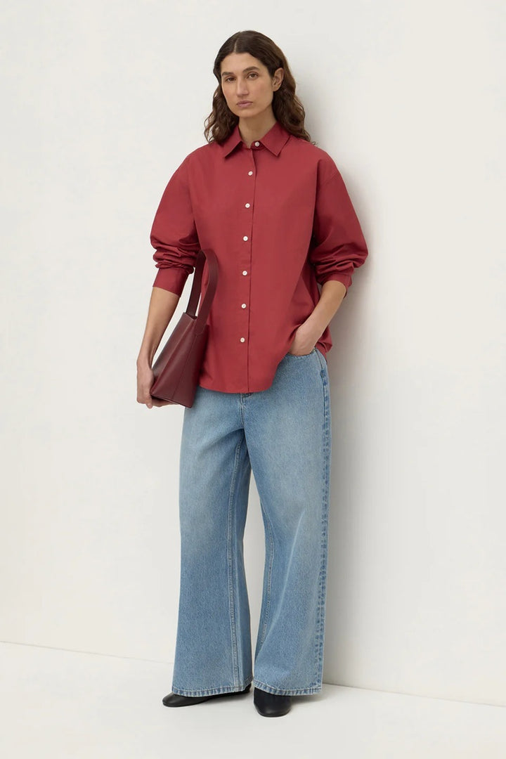 Micha Poplin Long Sleeve Shirt | Raisin