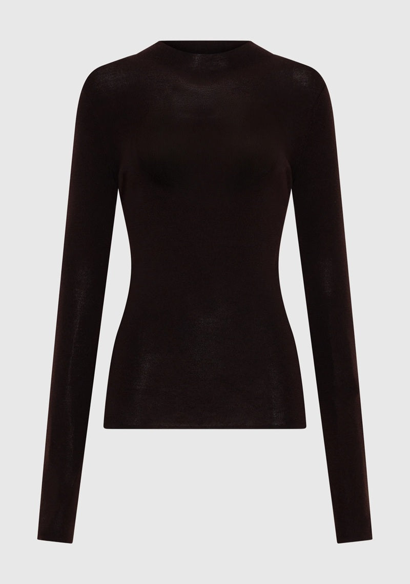 Talia Long Sleeve Merino Knit Top | Espresso