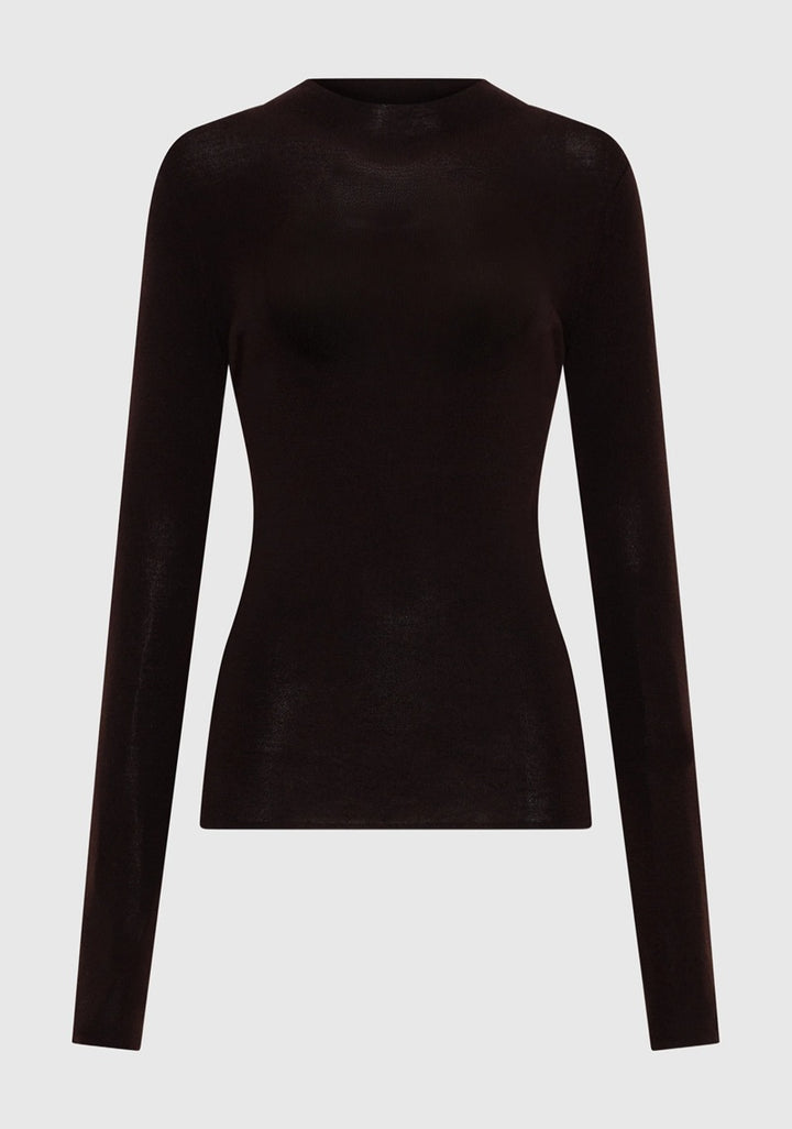 Talia Long Sleeve Merino Knit Top | Espresso