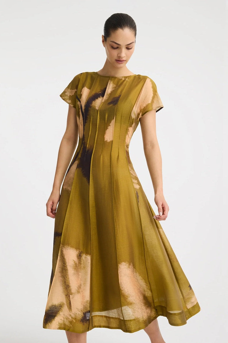 Astra Pintuck Dress | Moss Print