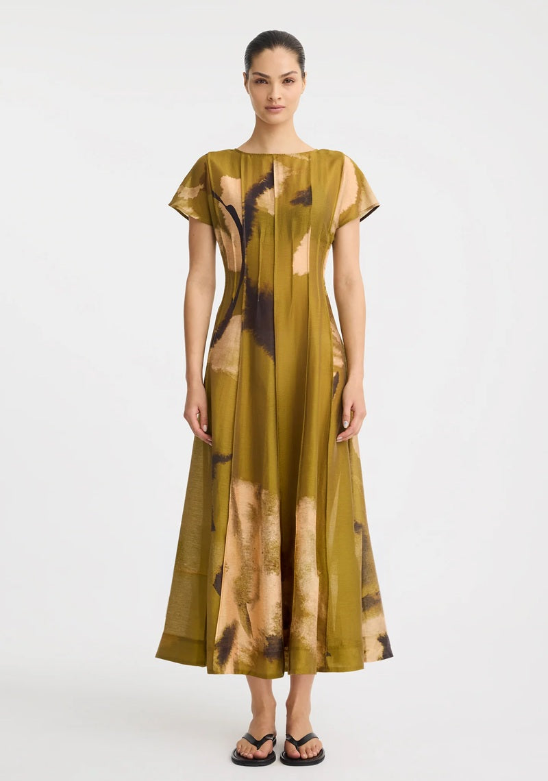 Astra Pintuck Dress | Moss Print