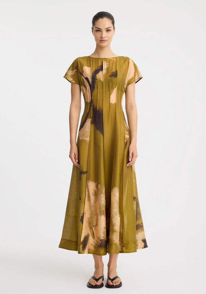 Astra Pintuck Dress | Moss Print