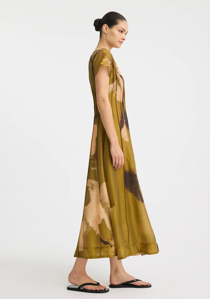 Astra Pintuck Dress | Moss Print