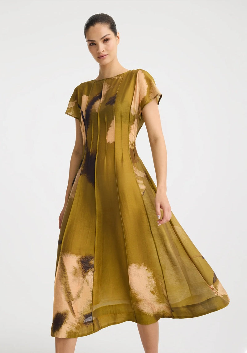Astra Pintuck Dress | Moss Print
