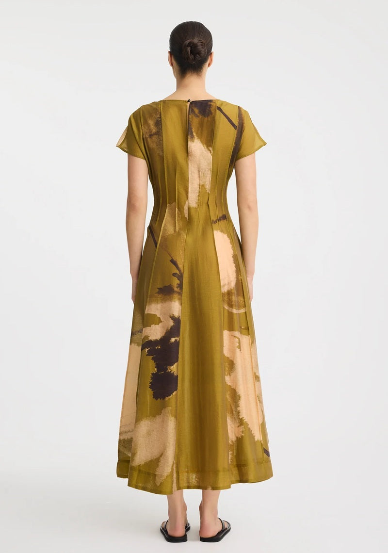 Astra Pintuck Dress | Moss Print