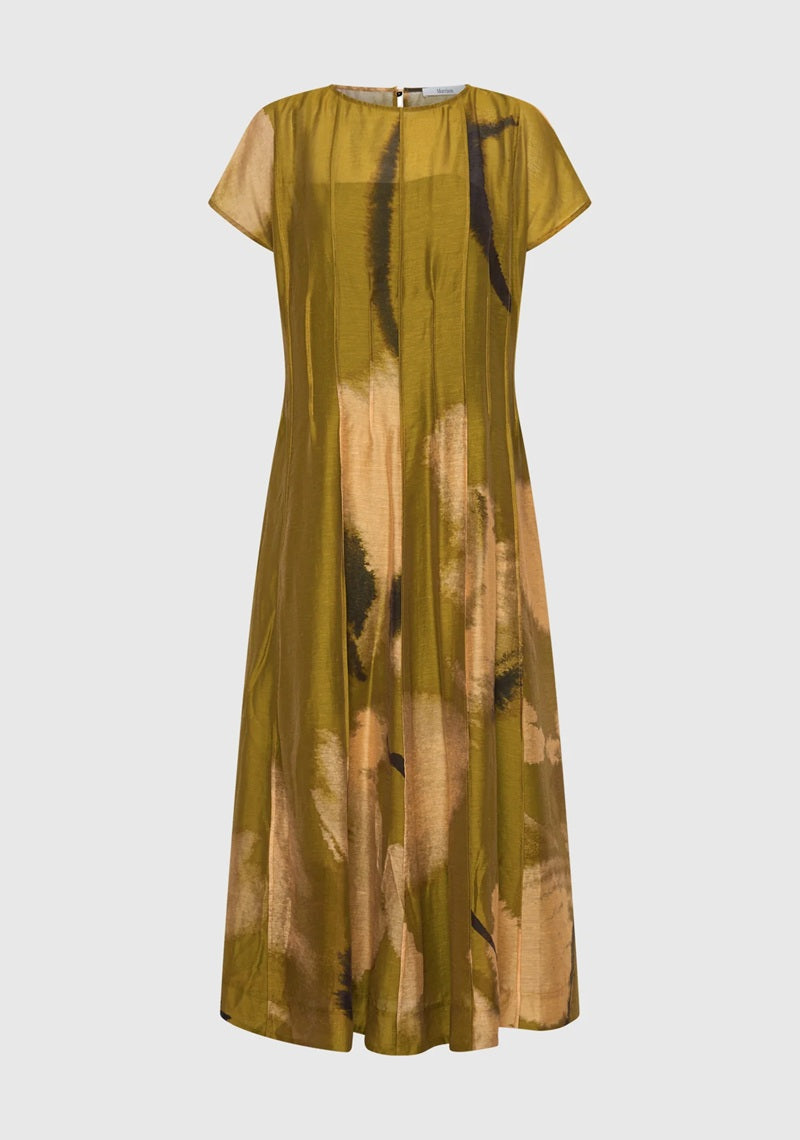 Astra Pintuck Dress | Moss Print