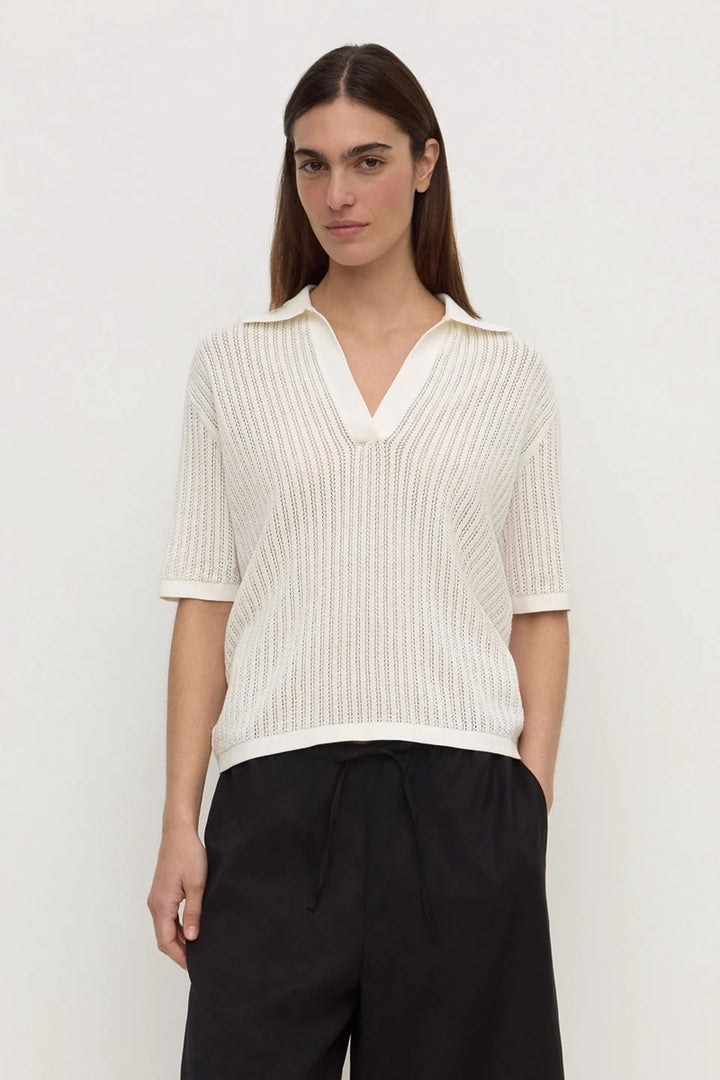 Nina Cotton Knit Polo | Antique White