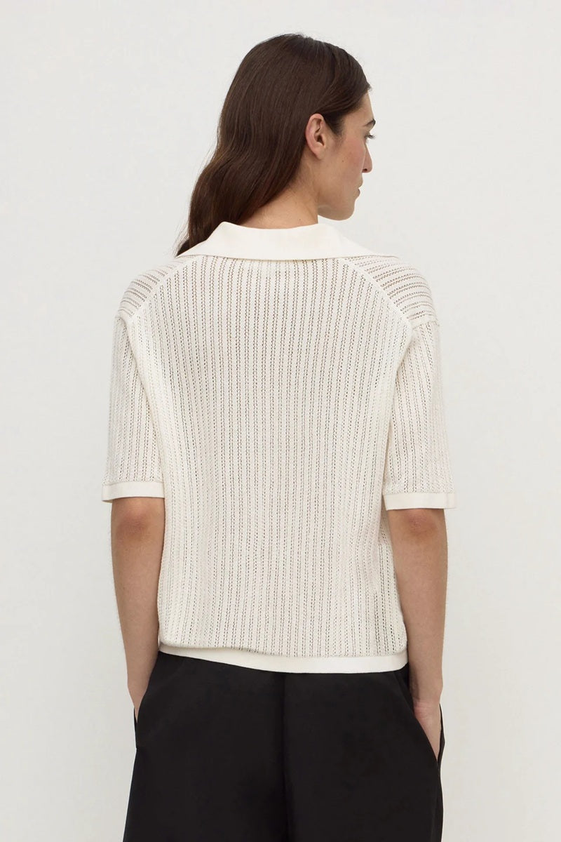 Nina Cotton Knit Polo | Antique White
