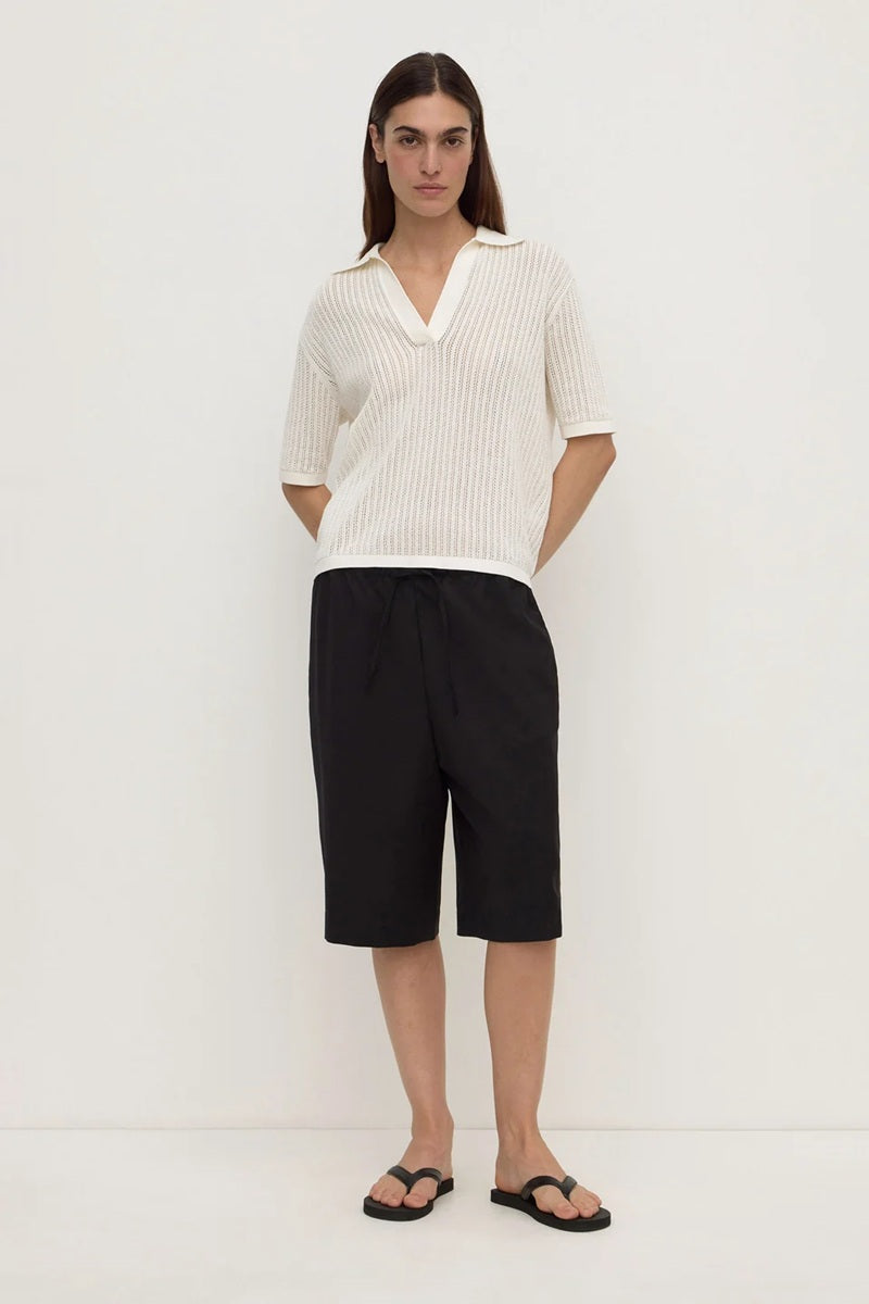 Nina Cotton Knit Polo | Antique White