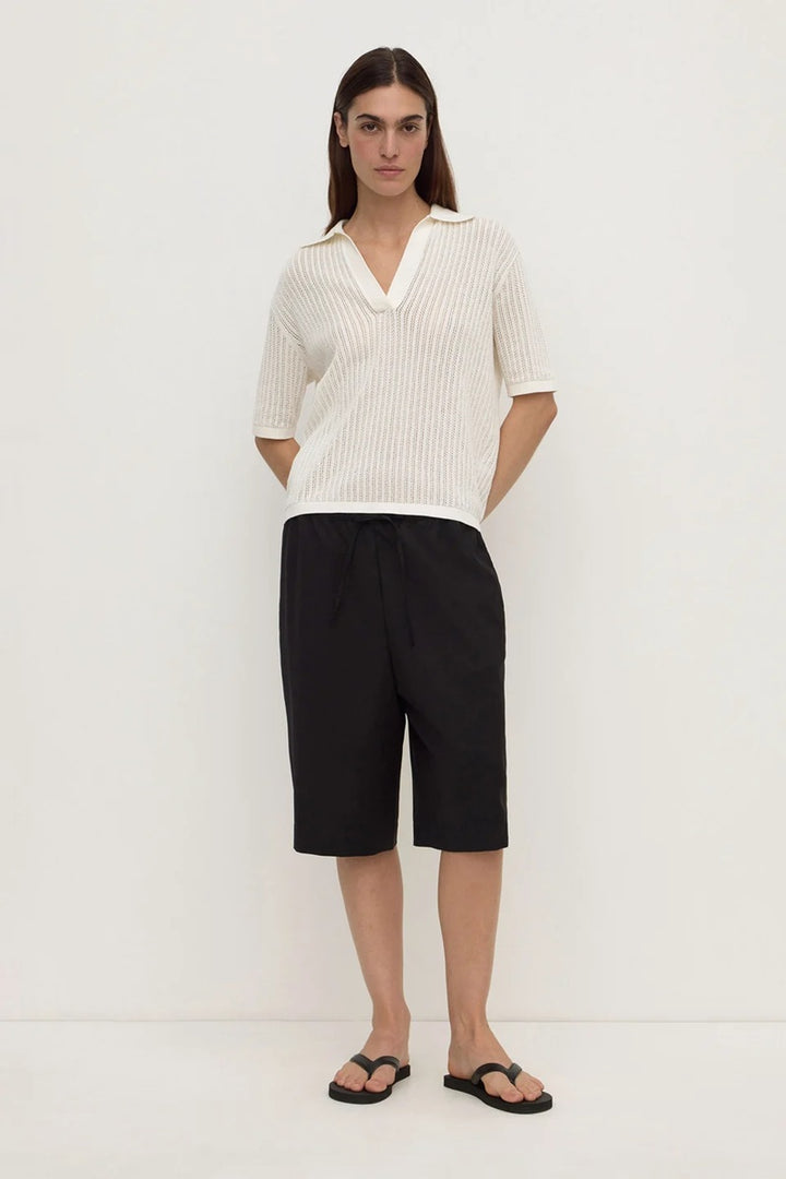 Nina Cotton Knit Polo | Antique White