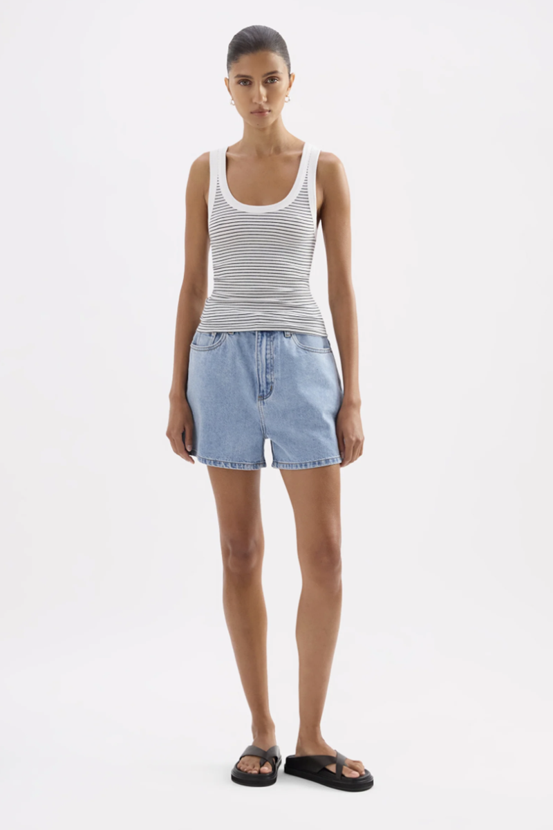 Organic Stripe Rib Singlet | Black Stripe