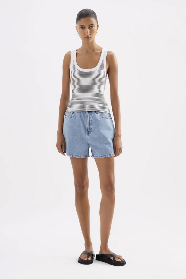Organic Stripe Rib Singlet | Black Stripe