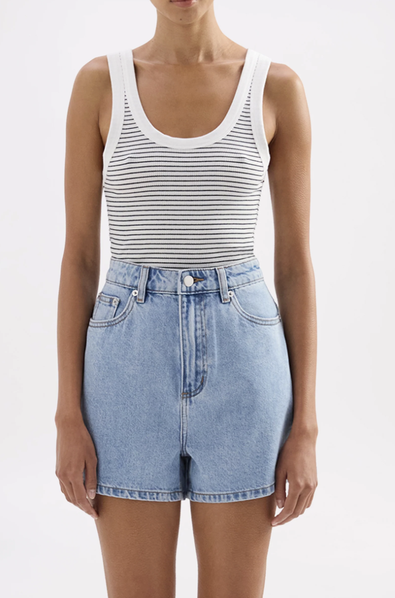 Organic Stripe Rib Singlet | Black Stripe