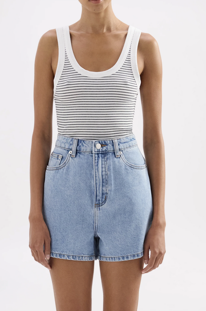 Organic Stripe Rib Singlet | Black Stripe