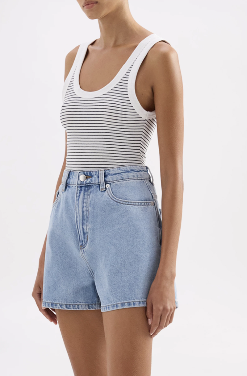 Organic Stripe Rib Singlet | Black Stripe