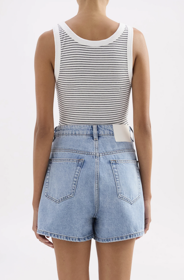 Organic Stripe Rib Singlet | Black Stripe