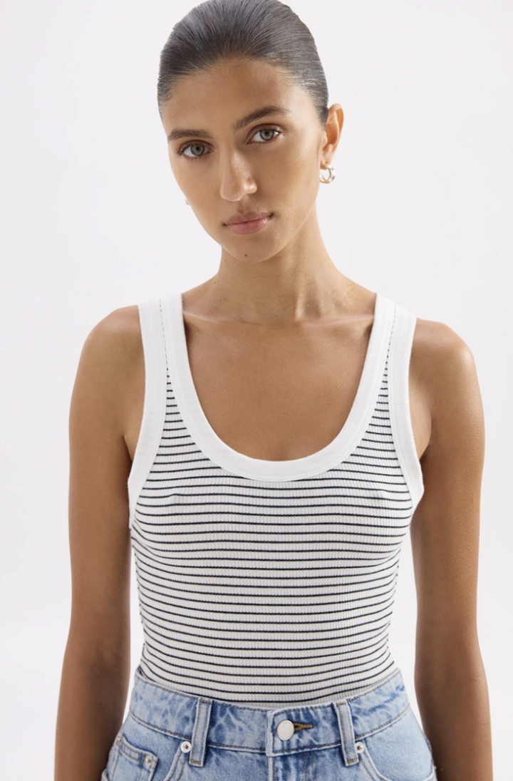 Organic Stripe Rib Singlet | Black Stripe