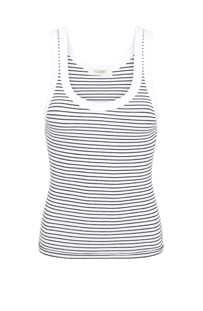 Organic Stripe Rib Singlet | Black Stripe