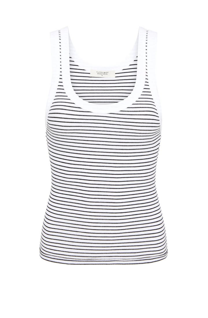 Organic Stripe Rib Singlet | Black Stripe
