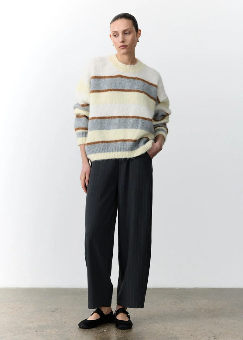 Penelope Barell Leg Trousers | Charcoal Pinstripe