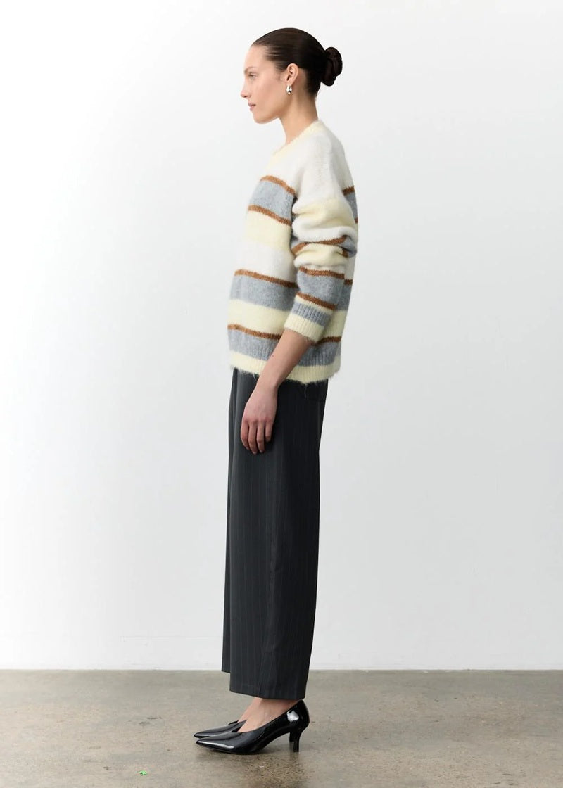 Penelope Barell Leg Trousers | Charcoal Pinstripe