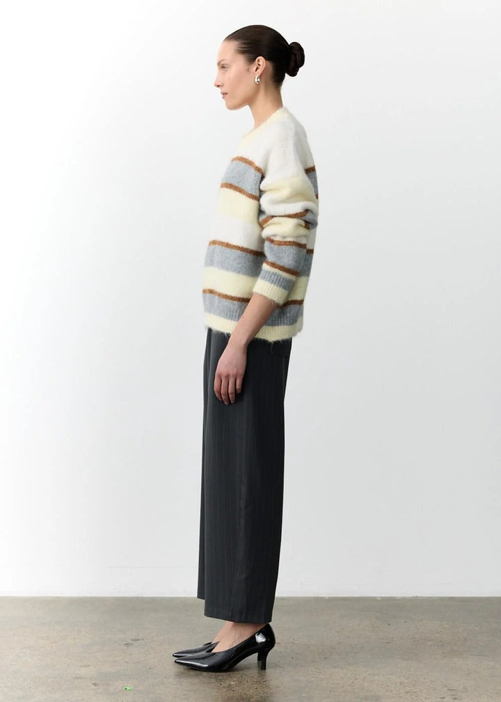 Penelope Barell Leg Trousers | Charcoal Pinstripe