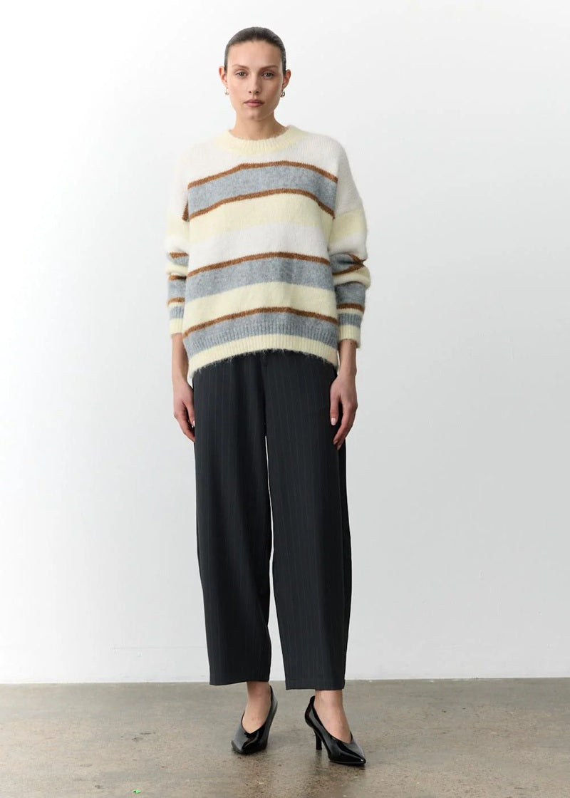 Penelope Barell Leg Trousers | Charcoal Pinstripe