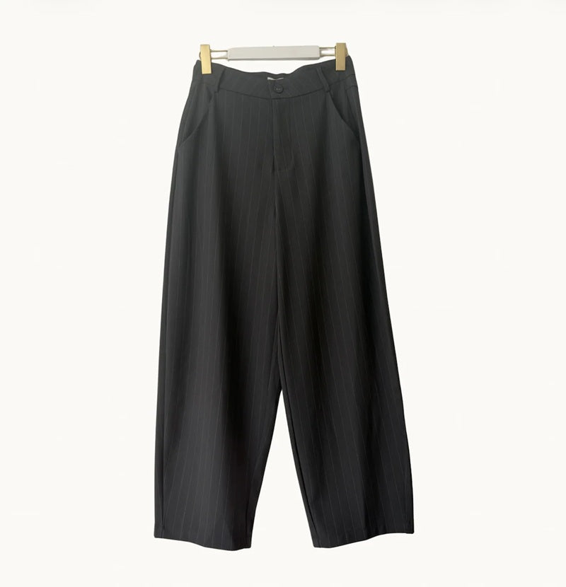 Penelope Barell Leg Trousers | Charcoal Pinstripe