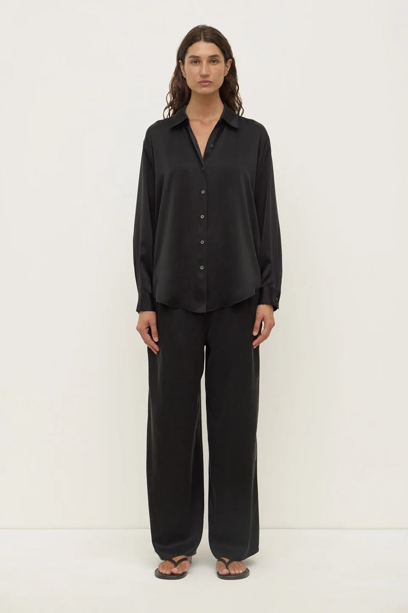 Pippa Silk Long Sleeve Shirt | Black
