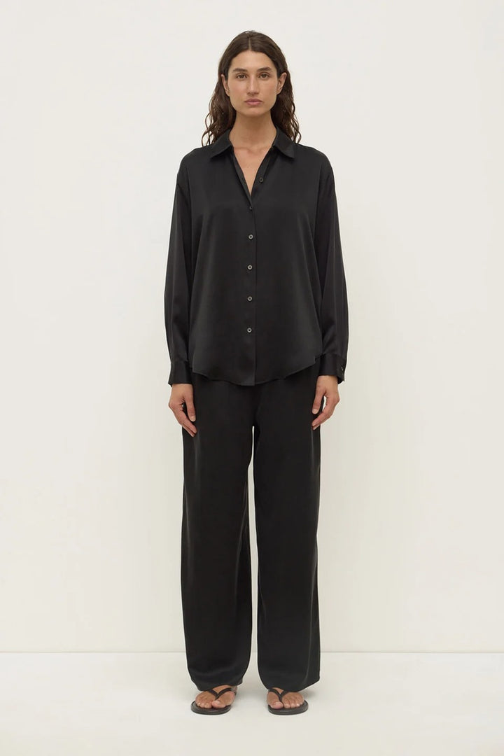 Pippa Silk Long Sleeve Shirt | Black