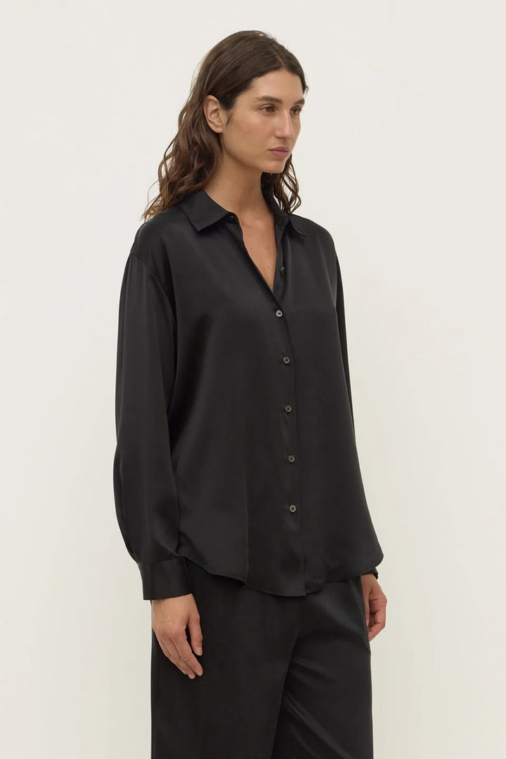 Pippa Silk Long Sleeve Shirt | Black