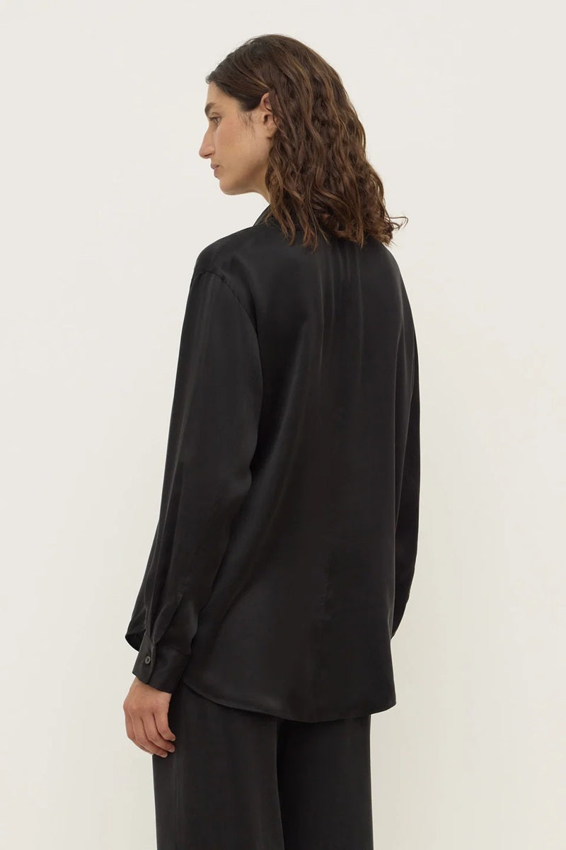 Pippa Silk Long Sleeve Shirt | Black