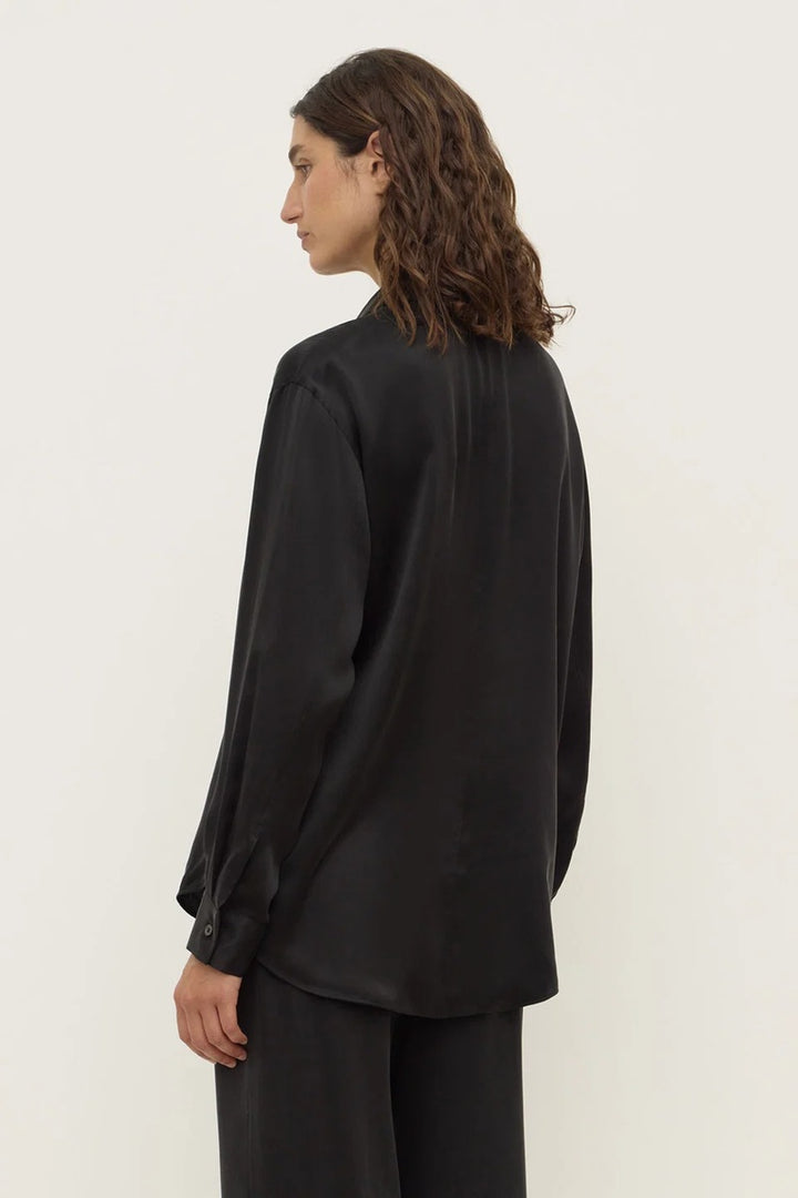 Pippa Silk Long Sleeve Shirt | Black