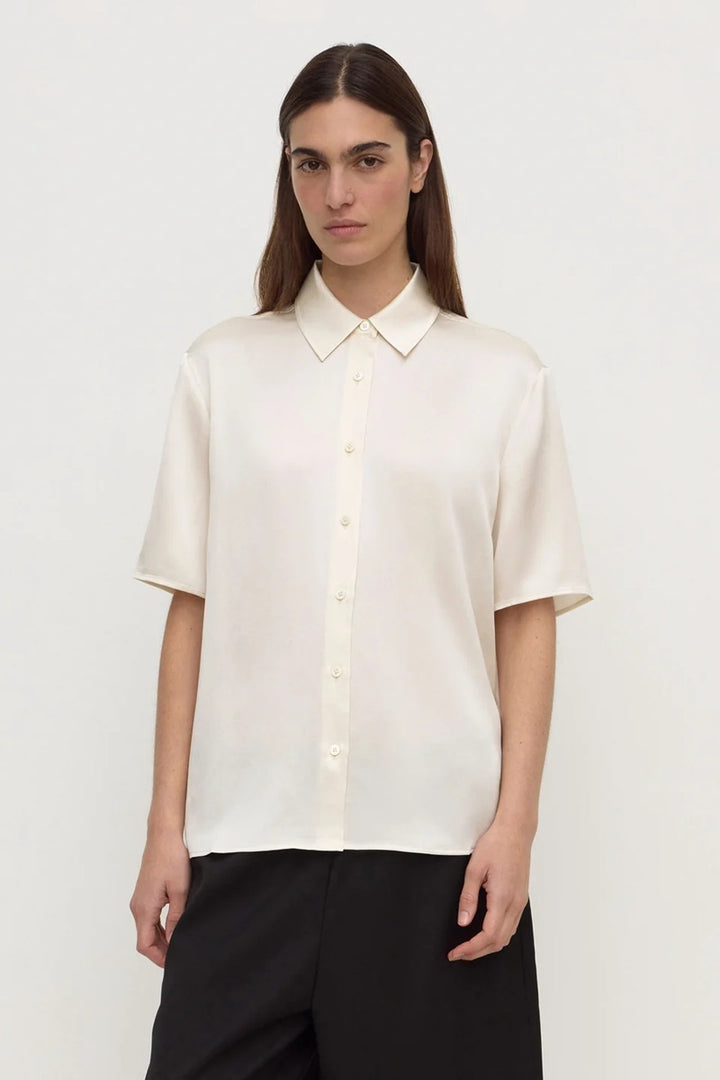 Pippa Silk Short Sleeve Shirt | Cream