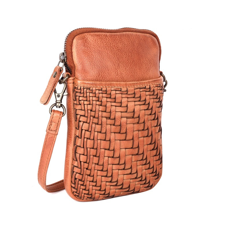 Rosebery Phone Bag with Weave | Cognac