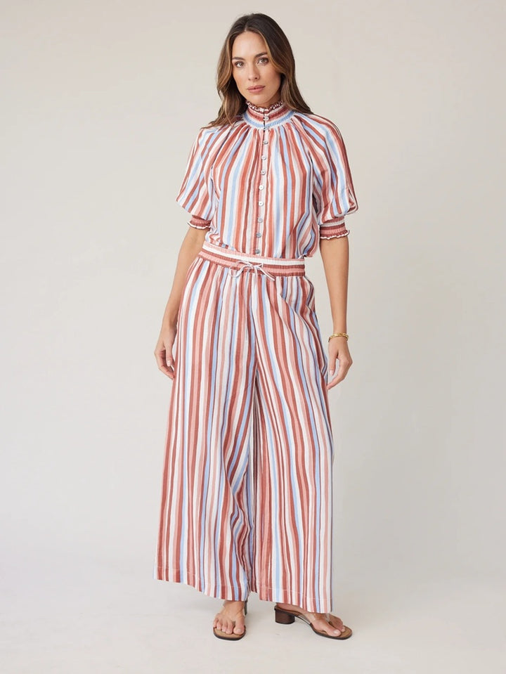 Shirred Blouse | Mocha Stripe