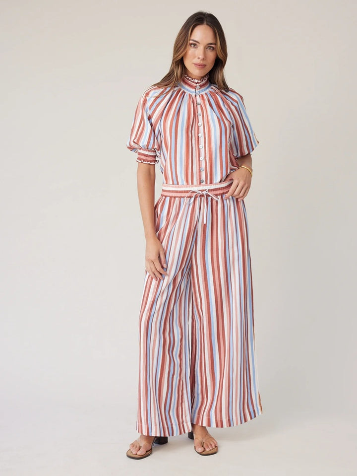 Shirred Blouse | Mocha Stripe