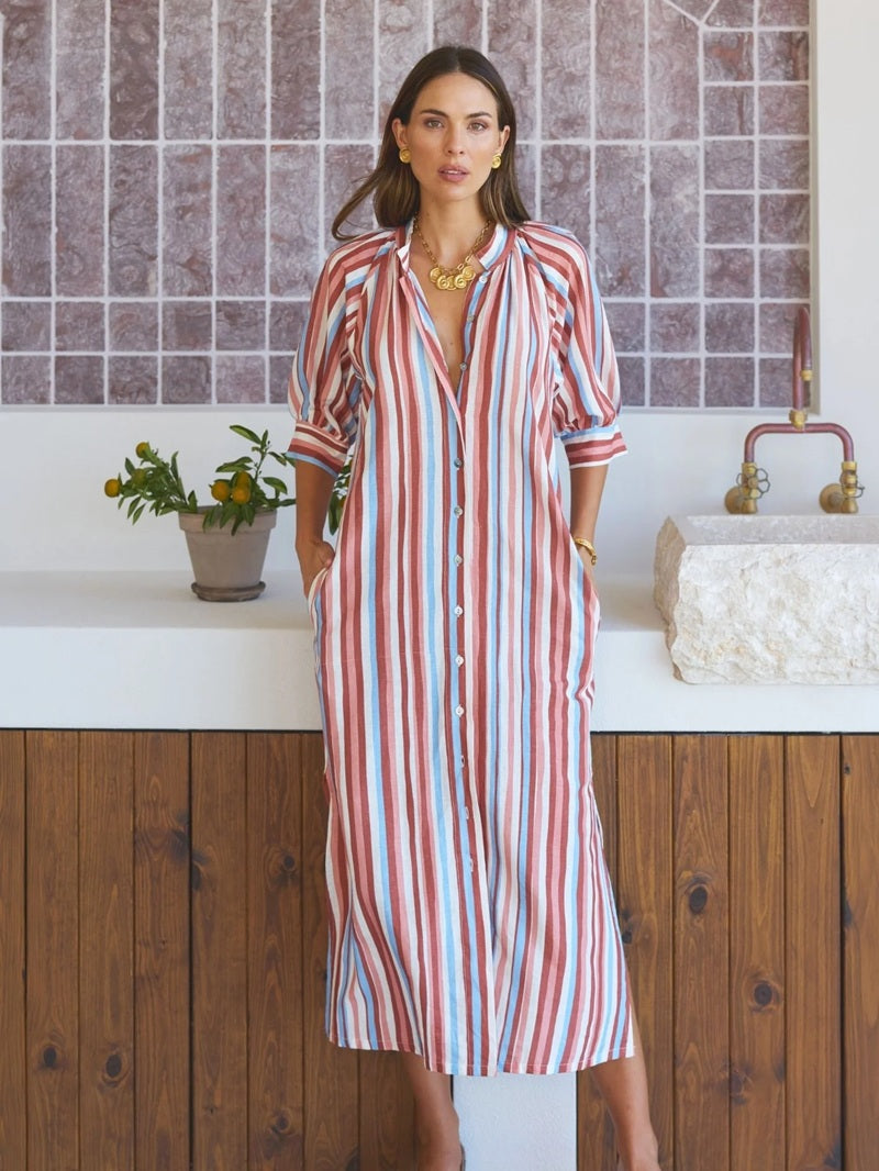 Robe Dress | Mocha Stripe