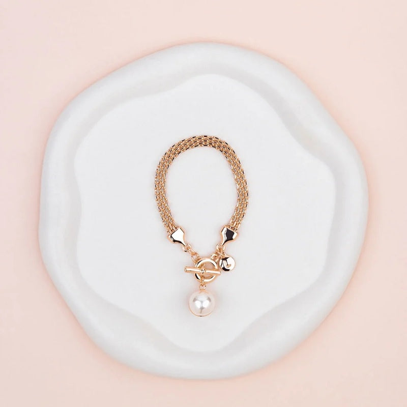 Rose Gold Chain With Double Sided Pearl Metal Pendant Bracelet