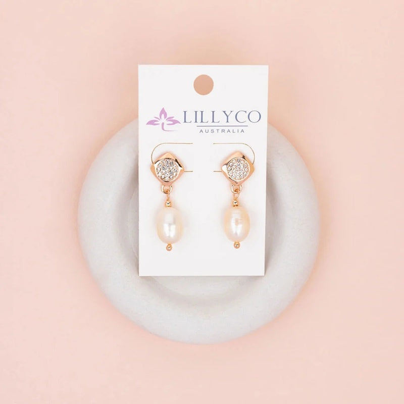 Rose Gold Crystal & Pearl Earrings