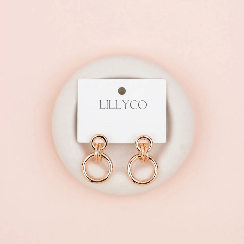 Rose Gold Double Ring Earrings