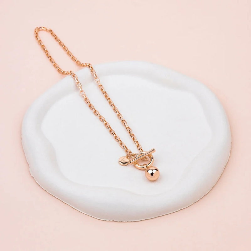 Rose Gold Fob With Ball Pendant Necklace
