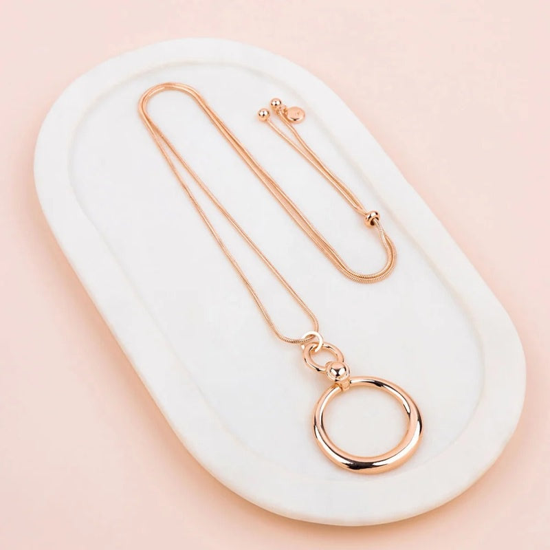 Rose Gold Long Circle Adjustable Necklace