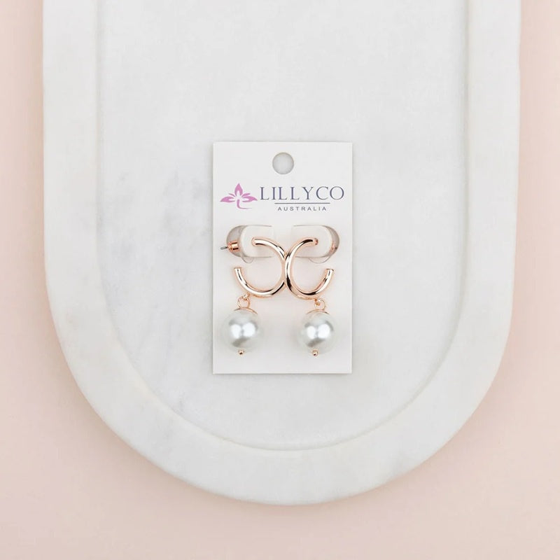 Rose Gold Ring & Drop Pearl Earrings