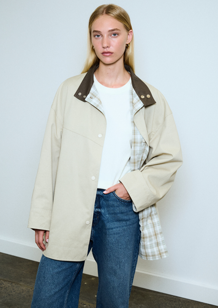 Rylan Reversible Parker | Stone & Khaki Check
