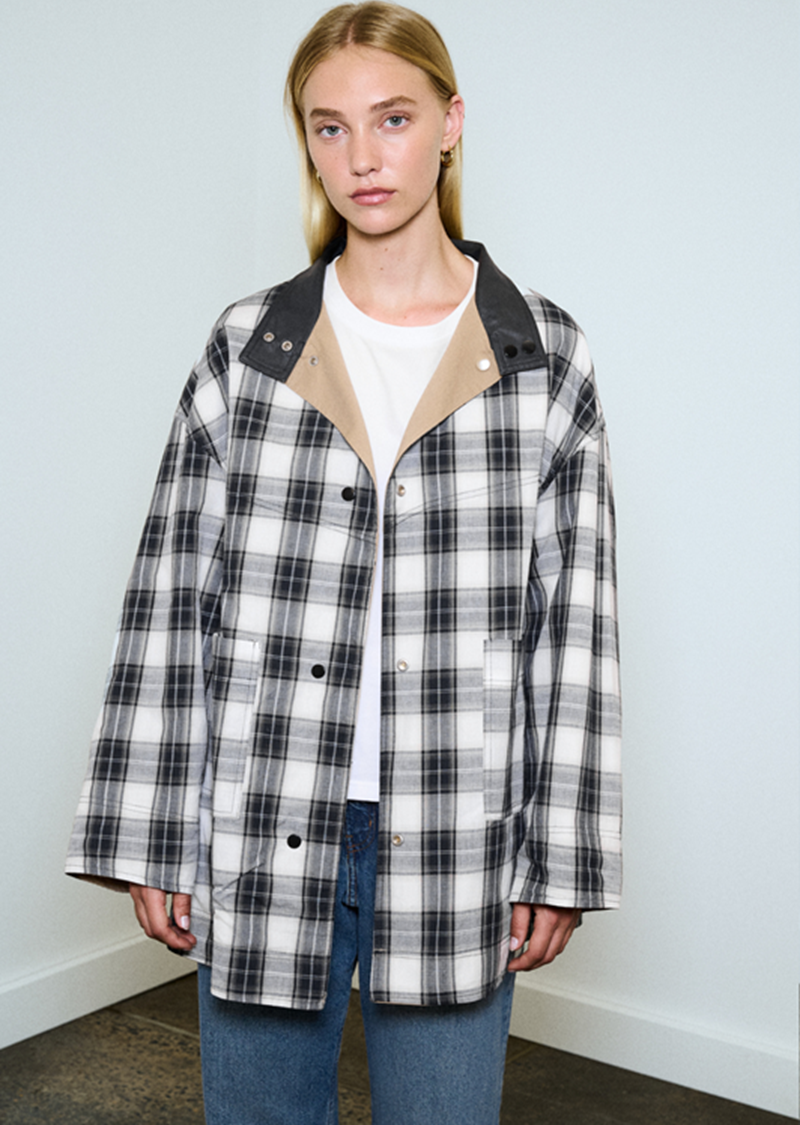 Rylan Reversible Parker | Camel & Black Check